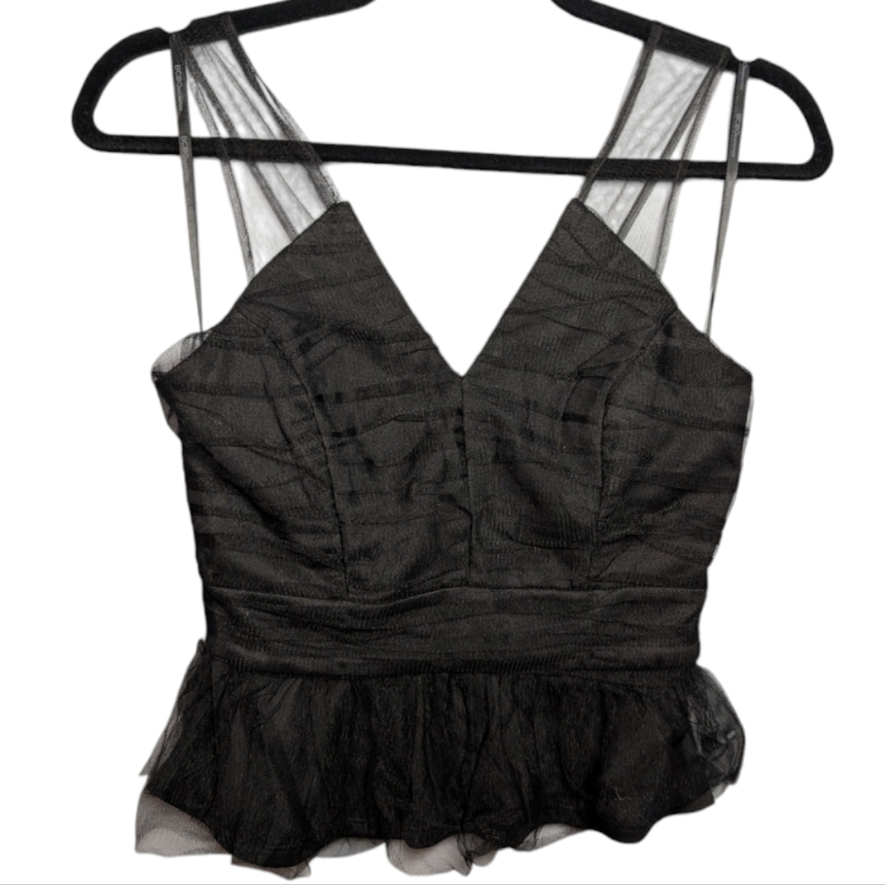 BCBGeneration Black Peplum Mesh Top Size 2 🖤✨
